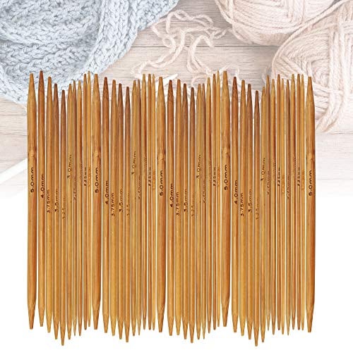XAVSWRDE 55 Pezzi Ferri a Doppia Punta in Bambù Ferri di Legno per Maglia 11 Dimensioni Ferri da Calza Doppia Punta Ideato per le Maglieriste Fai Da Te, Principianti o Professioniste
