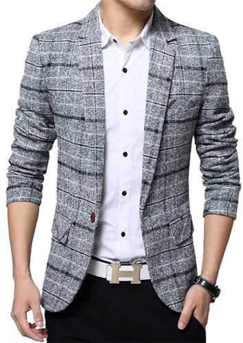 SG-TECH Blazer Hommes Automne Printemps Blazer À Carreaux Hommes Costume Veste Revers Manches Classique Longues Slim Fit Business