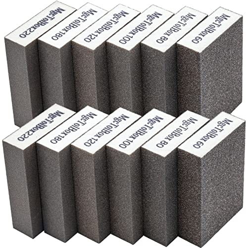 12 Stück Schleifschwamm,6 Verschiedene Schleifschwamm Holz waschbar und wiederverwendbar, Schmirgelpapier Set geeignet zum polieren von verschiedenen Materialien
