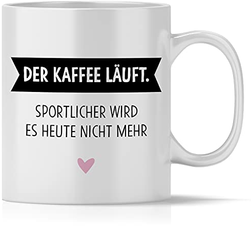 mindmonkeys® Tasse mit Spruch Der Kaffee läuft Kaffeetasse Bürotasse Geschenke Geschenkideen Barista Kaffeejunkies Morgenmuffel zum Geschenk Geschnekidee zum Geburtstag Keramik 300 ml