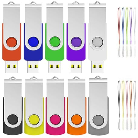 Cle USB 4 Go Lot de 10, ABLAZE Clé USB 2.0 Pendrive Clef USB 4Go Pivotant Stockage Disque avec 10 Cordes (10 Couleurs, 4GB)