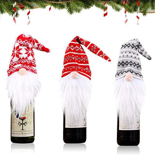 WELLXUNK Weihnachten Flaschen Beutel,Weihnachten Weinflasche Cover,Weihnachten Wein Flasche Tasche,Weihnachtsmann Hut Flaschebeutel für Home Dinner Party Dekoration Tischdekoration(B)