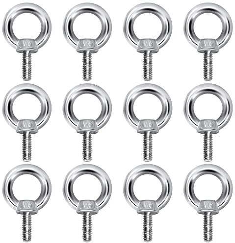 QIMEI-SHOP Anillos de Elevación M6 Cancamo Pernos de Ojo Tornillos de Argollas de Acero Inoxidable 304 Cáncamos para Colgar y Fijar 12 Piezas