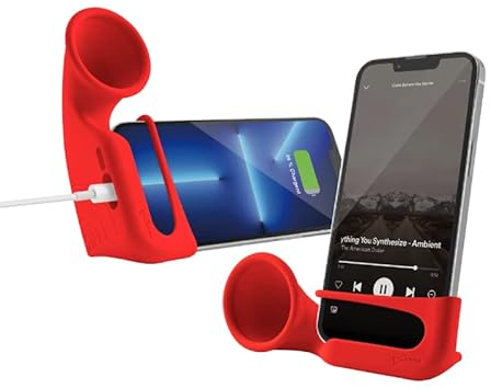 【Bone】 Universal Handy Ständer Sound Verstärker, Silikon Handyhalter Stand Lautsprecher, Schreibtisch Handyhalterung Universal Kompatibel mit iPhone Samsung 4,7-7,2 Zoll Smartphone (Rot)