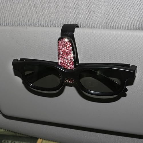 PTNKUIIY Brillenhalter Für Auto, 2 Stück Bling Kristall Auto Sonnenbrillenhalter Bling Strass Auto Sonnenbrille Clip Brillenständer Brillen Aufhänger Ticket Karte Clip Halter für Auto SUVs LKWs,Rosa