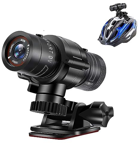 Yunseity Videocamera per Casco da Bicicletta per Moto HD 1080P, Videocamera per Azione Sportiva Grandangolare 120° Microfono Incorporato Impermeabile con Staffa e Cinturino per Casco