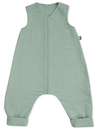 Julius Zöllner Schlafoverall Jumper Musselin 0,5 TOG Gr. 92 | 100% Baumwollmusselin | Oeko-TEX Standard 100 | grün