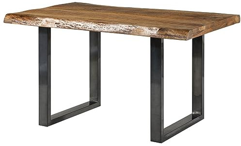 Massivmoebel24.de | Freeform 5 - Baumtisch aus Mangoholz - Natur lackiert | + U-Beine in anthrazit glänzend | 140x90x77 | Massivholztisch Baumkantentisch Esstisch