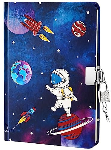 WERNNSAI Journal Astronaute pour Garçons - Lumineux Carnet de Dinosaure pour Enfants École Voyage Journal Intime Couverture Rigide a5 Ligné Blocs Notes Avec Serrure et Clés