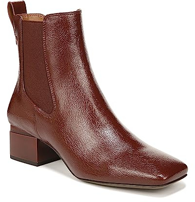 Franco Sarto Womens Waxton Square Toe Ankle Bootie Mahogany Brown Water Patent 5.5 M