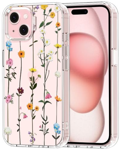 MOSNOVO Case for iPhone 15 Plus/ 14 Plus [Buffertech 6.6ft Military-Grade Drop Protection] [Anti Peel Off Tech] Clear TPU Bumper Phone Case Cover Design - Wildflowers