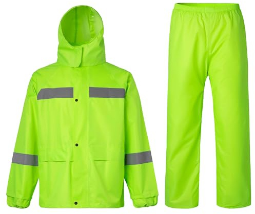 Oralidera Regenanzug für Herren Damen Reflektierend Winddicht Regenanzug Regenbekleidung Fahrrad Regenjacke und Regenhose Wasserdichter Anzug, Grün, XXL