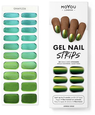 MOYOU LONDON Halbgehärtete UV Gel Strips - 20 Stück - Gel-Nagelfolien UV Härtend für Maniküre in Salonqualität - Jungle Gold
