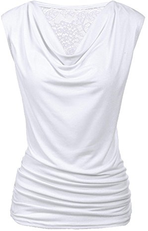 Zeagoo Women's Elegant Vest Tops - Ruched & Cowl Neck Sleeveless Blouse - Stretch Tunic - White L