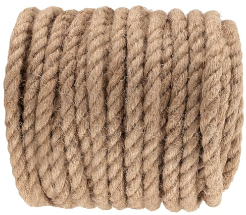 MAHIONG Cuerda de yute de 14 mm, cuerda de arpillera gruesa natural, cuerda de yute marrón trenzado para manualidades, decoración, proyectos de bricolaje, macramé y jardinería (20 m de largo)