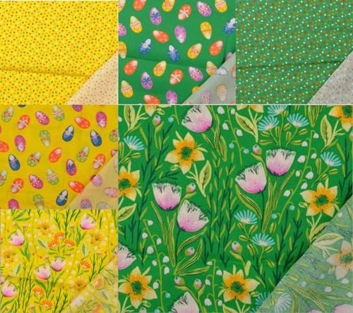 Baumwolldruck Meterware Ostern - Baumwollstoff Bedruckt Punkte - BW Dekostoff Eier - Osterstoff - Stoff Webware Bedruckt Blumen *Ab 25 cm, Farbe: 001 Osterblumen grün