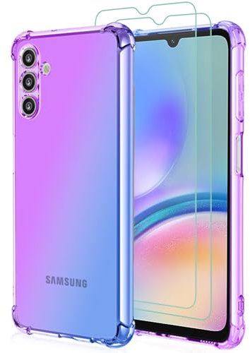 Osophter for Samsung Galaxy A05S Case: with 2pcs Screen Protector two color gradient reinforced corner TPU shock absorption flexible Cell Phone Cover for Galaxy A05S(Purple Blue)