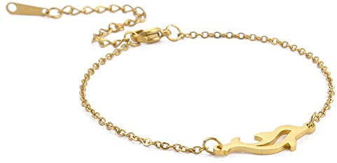 TEAMER Wolfsarmband Fuchsarmband Delfin Wachsseil Chian Armband Edelstahl Tierschmuck für Frauen (Delfin 2 - Gold)