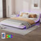 MQLAE Bett 140x200 mit Lattenrost, Polsterbett Bodenbett mit LED-Umgebungslicht, Schräges Kopfteil - komfortable Rückenlehnengestaltung, Erwachsenes - Jugendbett Doppelbett Bettgestell, PU