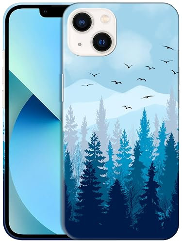 GlamCase for iPhone 13 Mini, iPhone 13 Mini Case - Nature Misty Forest Design Printed Slim & Sleek Cute Plastic Hard Snap on Protective Designer Back Phone Case/Cover for iPhone 13 Mini White