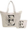 Personalisiert Initialen Tragetasche Canvas, Kosmetiktasche mit Reißver, Damen Handtasche Tote Bag, Einkaufstasche Geschenk für Frau Freundin Mama Schwester, Braut & Brautjungfern Schminktäschchen E