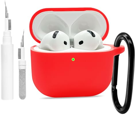 Teyomi Silikon Hülle Kompatibel mit AirPods 4. Generation mit Reinigungsset, Schutzhülle Kompatibel mit AirPods 4 Case mit Karabiner, Unterstützt kabelloses Laden, Stoßfest, Weich(rot)