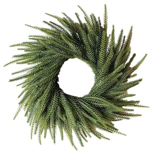 Norfolk Pine Wreath 18 Inch Artificial Realistic Pine Wreath Easy Hanging PE Christmas Wreaths for Front Door, Window, Wall