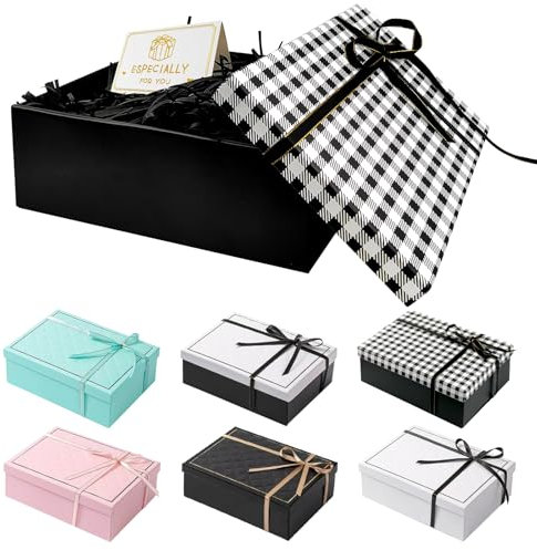 TAIXING 2025 Neu Geschenkbox mit Deckel, Geschenk Box 25 x 18 x 8,5 cm, Geschenkbox mit Schleifen, Raffia, Grußkarten, Geschenkbox Set für Hochzeit Geburtstag Valentinstag Weihnachten