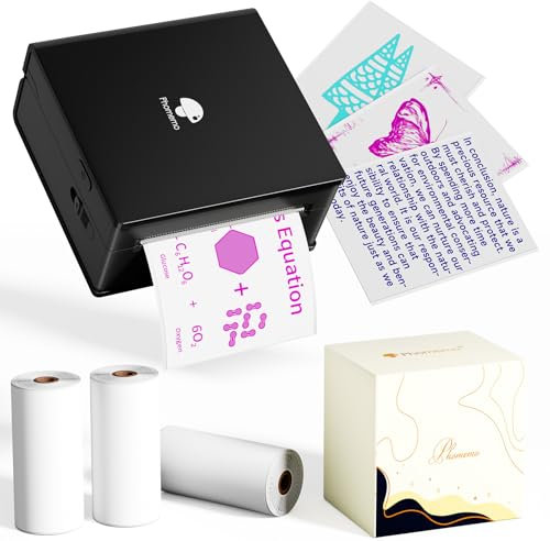 Phomemo M02 Mini Stampante Portatile con 3 Rotoli di Carta - Mini Stampante Termica Stampante Adesiva per Studio, Note, Immagini, Foto, Diari, fai da te, Compatibile con Smartphone e Tablet, Nero