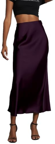 OLIPHEE Gonna Donna Lunga Raso Elegante Maxi Gonne da Donna Solida Colore Elastica Vita Alta A-Line Skirt in Satin Casual Vestiti Vacanza Business