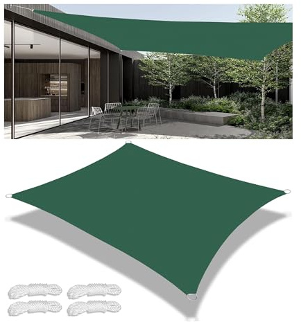 Vela de Sombra de Parasol Lona Toldo Vela Rectangular Protección Solar Impermeable a Prueba de Viento protección UV para Patio Jardín Exteriores Terraza Balcón Verde Oscuro 4x6M