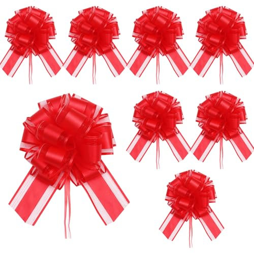 Große Geschenkschleife,8Pcs Geschenk Schleife Ziehschleife 15cm Große Pull Bow mit Geschenkbänder Geschenkschleife für Basteln Verpacken Hochzeit Geburtstag Geschenkverpackung (Rot)