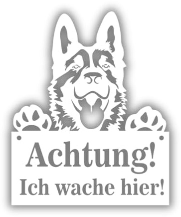 Anwicar Vorsicht Hund Schild - Warnschild aus Stahl 1,5 mm - Wetterfestes Hundeschild für Außen - Achtung Hund Türschild - Hunde Schilder Gartenzaun - Deutscher Schäferhund - Weiß