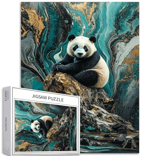 Panda on The Rock 1000 Piece Jigsaw Puzzles for Adults Abstract 3D Style Art Puzzle Colorful DIY Puzzles for Home Decoration Gifts Family Puzzle Perfect for Game Nights 50×70cm