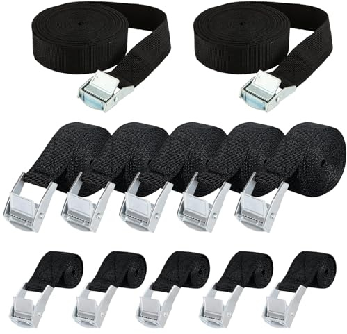 12 Stück/3 Größen Schwarz Spanngurte Gurtband Set Zurrgurte Mit Ratsche Gepäckspanner Spanngurte Fahrradträger Befestigungsgurt Verzurrgurte Mit Klemmschloss Für Transport, Fracht, Gepäck, Camping