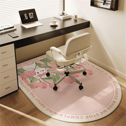 Odot Bodenschutzmatte Bürostuhl, Bürostuhl Unterlage Schreibtischstuhl Unterlage rutschfest Silikon Bodenschutzmatte Modern Gaming Teppich für Hartböden Büro (Rosa Tulpen,100x120cm)