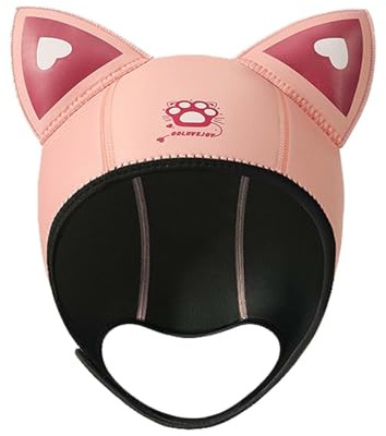 KeAiDMon Gorro de buceo con orejas de gato para mujer, de neopreno, térmica, ajustable, capucha de alta elasticidad, capucha de buceo térmica ajustable (rosa)