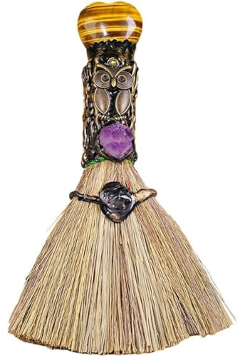 Dianzan Natürlicher Kristall-hexenaltarbesen, Mini-Hexenbesen, Kleiner Wicca-ritualbesen, Handgefertigter Besenstiel Für Zuhause, Auto, Halloween-Dekoration
