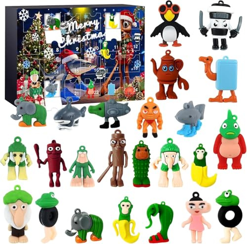 Italienischer Brainrot Adventskalender 2025, Tung Tung Tung Sahur-Figuren, Italienisches Brainrot Spielzeug, Actionfiguren Set, Kreative Schreibtischdekorationen für Kinder, Fans, Freunde (24PCS-Box)