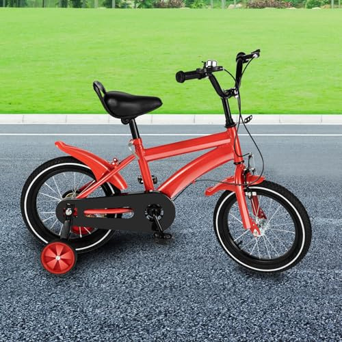 WFIETN - Kinderfahrrad, 14 Zoll Mädchenfahrrad Jungenfahrrad für Kinder mit Einer Körpergröße von 39,37-45,28 Zoll, Verstellbares Kinderrad Fahrrad mit Stützrädern (Rot)