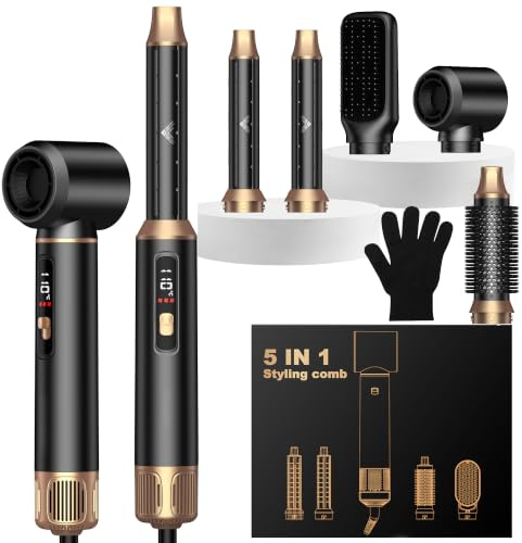 UKLISS Cepillo Secador de Pelo 5 en 1, Moldeador Secador Pelo Profesional con Rizador Pelo Ondas Automatico, Cepillo Alisador Pelo, Thermal Brush, Hair Dryer Styler Regalos para Styling - Negro