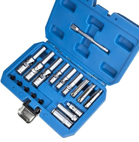 Coffret a cliquet dents et douilles Jeu Douilles Retrait Bougie Préchauffage 18 Pièces 3/8 1/4 Kit D'outils À Fente Fine Douilles De 8mm 9mm Et 10mm Profondeur Kit D'outils Remplacement