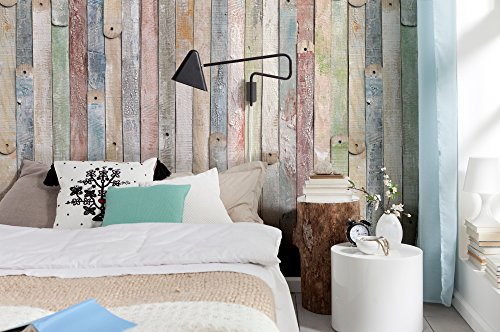 Komar Fototapete VINTAGE WOOD | 184 x 254 cm | Tapete, Wand, Dekoration, Wandbelag, Wandbild, Wanddeko, Holzoptik, Holzwand, Bunte Farben, Schlafzimmer, Wohnzimmer | 4-910