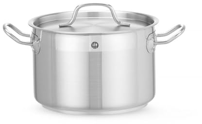 HENDI Olla de cocina, mediana,con tapa con orificios de salida de vapor, fondo de inducción continuo,apta para todas las fuentes de calor y el lavavajillas, 4L, ø200x(H)130mm, acero inoxidable