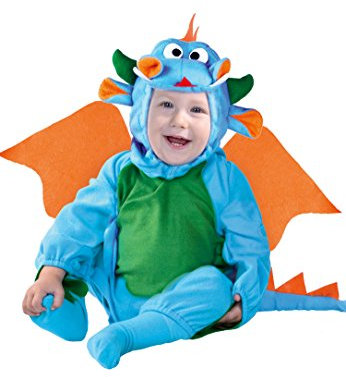 FIESTAS GUIRCA | Costume Drago Bebè (12-18 Mesi) - Tutù, Cappuccio, Ali e Coda - Costumi da Animali per Halloween, Carnevale e Feste in Maschera - Ideale per Bebè Unisex - Blu e Arancione