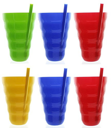 Arrow Kunststoffbecher mit integriertem Strohhalm, 650 ml, sortiert