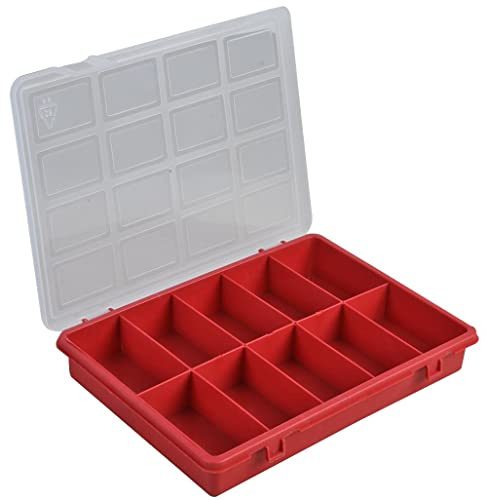 Duratool D01829 10 Compartment Organiser Box, Red - 35mm x 240mm x 180mm