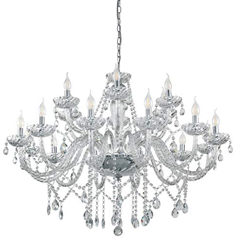 EGLO Pendelleuchte Basilano 1, 18 flammiger Kronleuchter Vintage, Shabby Chic, Hängelampe aus Stahl und Glas in Chrom, Klar, Esstischlampe, Wohnzimmerlampe hängend mit E14 Fassung