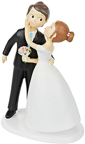 Mopec Y971 – Figurine pour gâteau, Couple de mariés s'embrassant, 21 cm, Blanc cassé