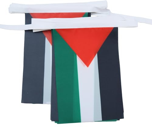 AZ FLAG Guirnalda Palestina 12 m 20 banderas Poliéster Ligero 45x30 cm | Uso interior y exterior Cadena de banderas banderas cosidas sobre cinta reforzada
